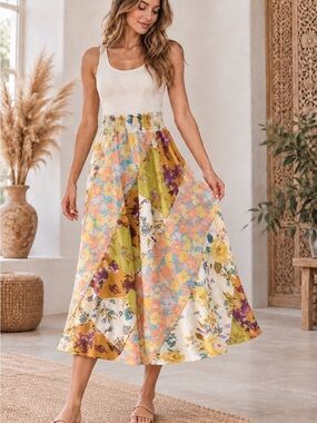 Mystree Floral Patchwork Skirt - 36" L (090789) ☀️ 🌼